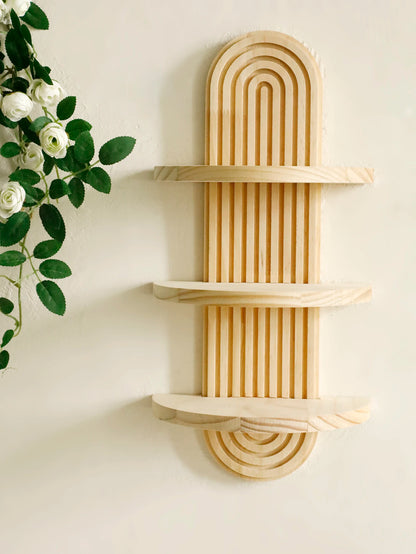 Geometric Natural Wood Wall Mounted Display Shelf