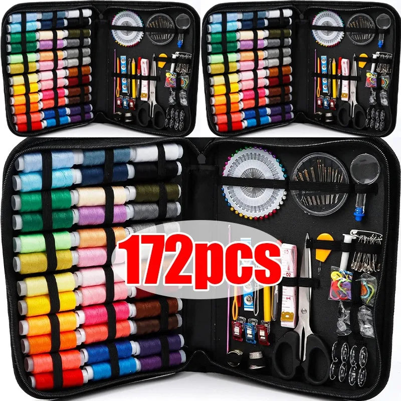 Portable Sewing Kit with Threads & Tools