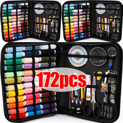 Portable Sewing Kit with Threads & Tools