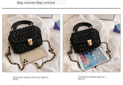 Woven Cotton Chain Crossbody Handbag