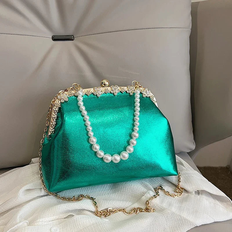 Luxury Pearl Chain Minaudière Shoulder Bag