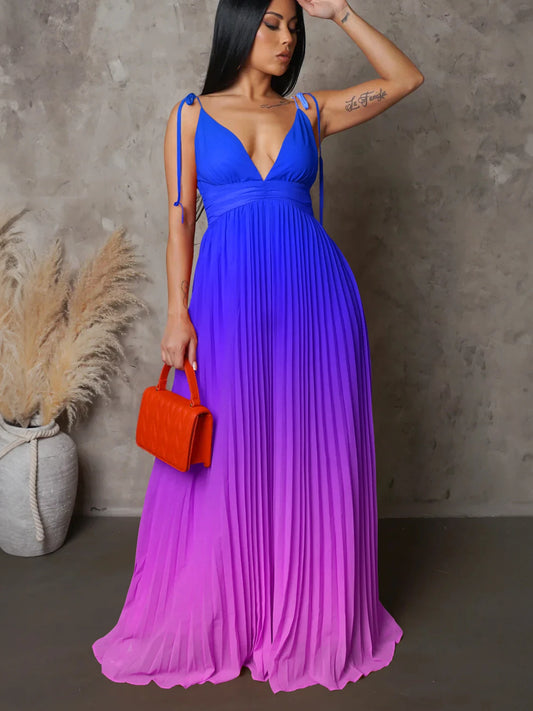 Cm Yaya Sleeveless Pleated V-neck Maxi Dress