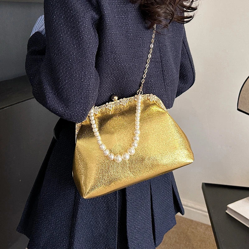 Luxury Pearl Chain Minaudière Shoulder Bag