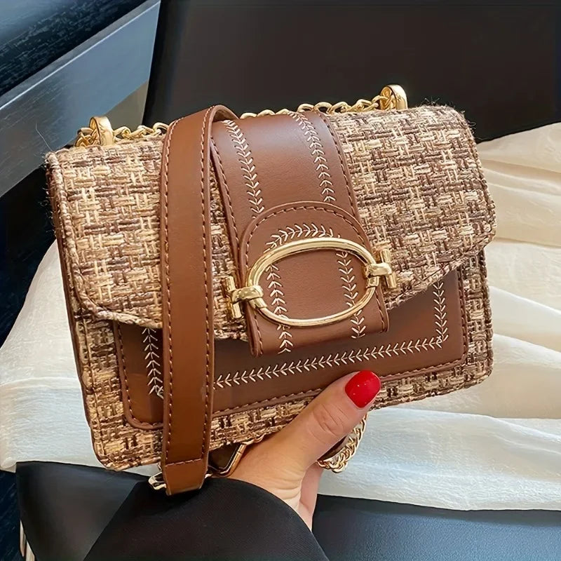 Chic Mini Plaid Tweed Crossbody Bag