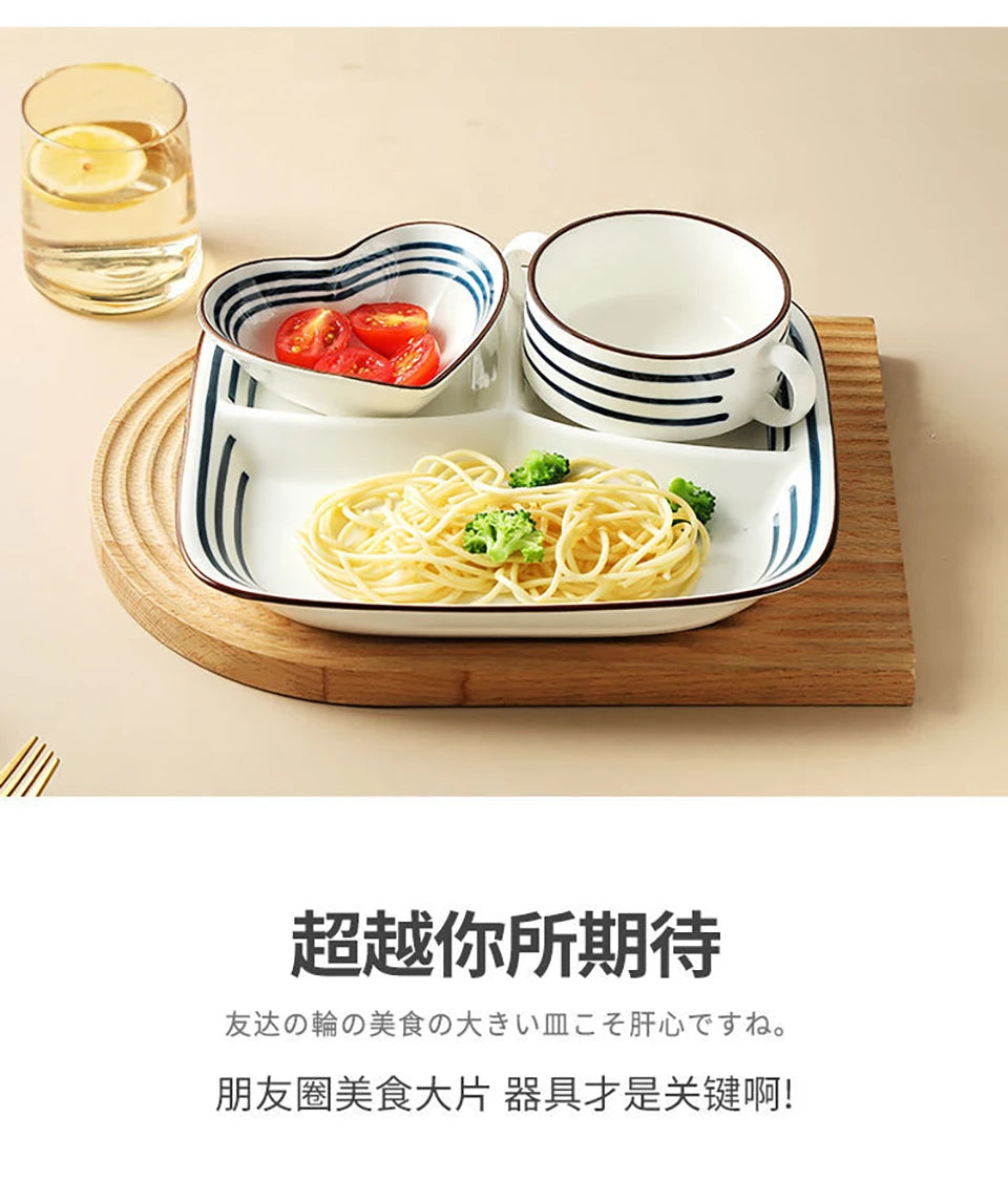 HOONRA Set of 3 Divided Plate Ceramic Kitchen Food Container