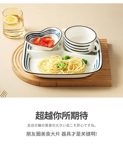 HOONRA Set of 3 Divided Plate Ceramic Kitchen Food Container