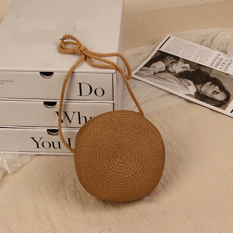 Handwoven Round Straw Crossbody Bag
