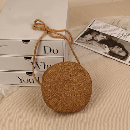 Handwoven Round Straw Crossbody Bag