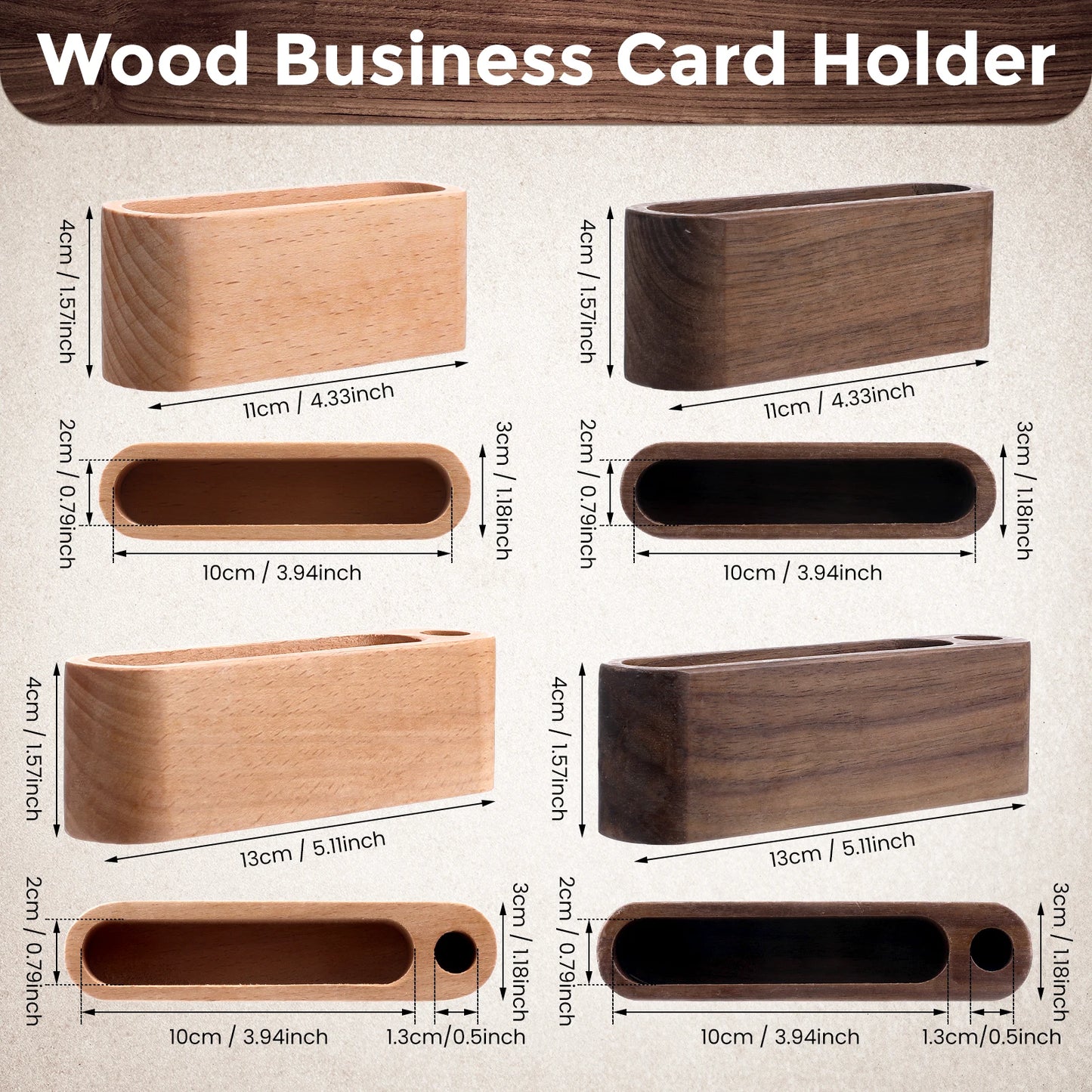Wooden Business Card Holder Desk Organizer with Pen Slot
