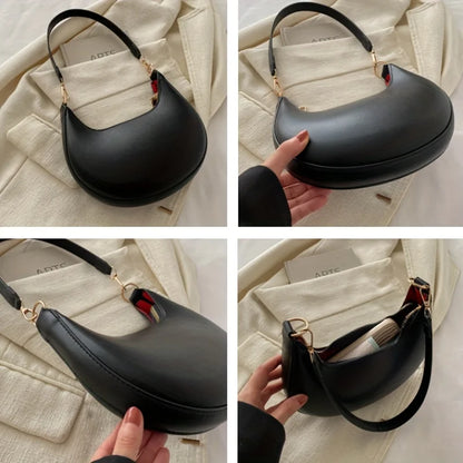 Minimalist PU Leather Crescent Shoulder Handbag