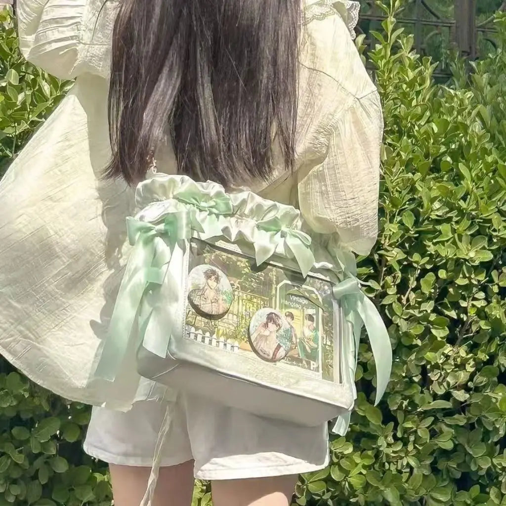 Y2K Bow Satin Crossbody Tote Bag