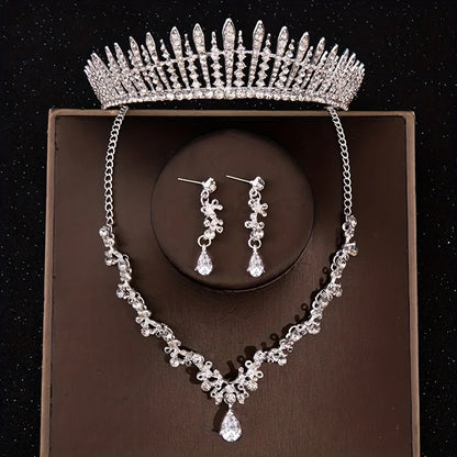 Bridal Crown Necklace Earrings Jewelry Set