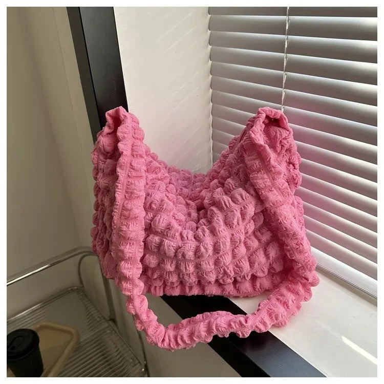 Pleated Quilted Crossbody Shoulder Bag