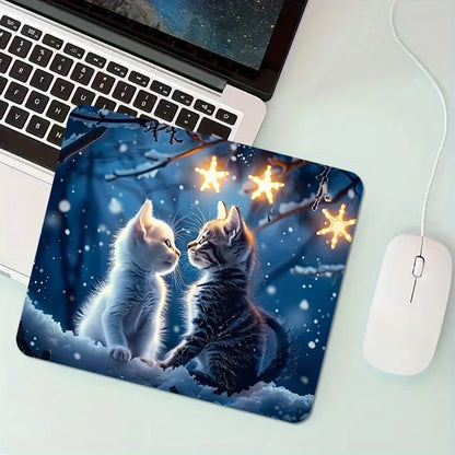 Whimsical Cat Couple Gaming & Office Mouse Pad