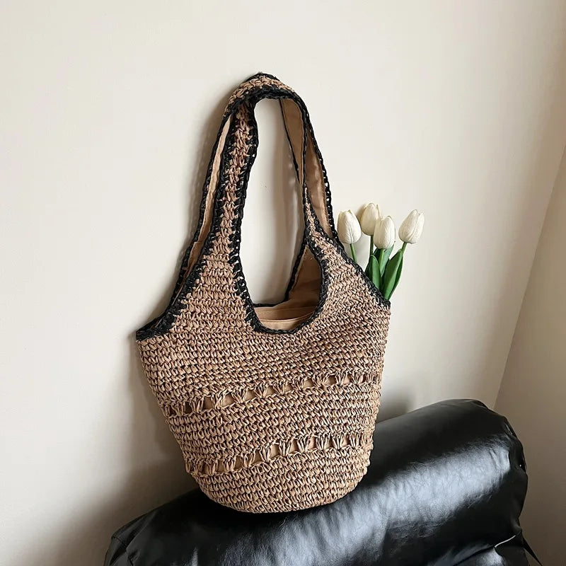 Woven Cotton Bucket Shoulder Bag