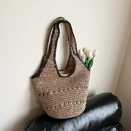 Woven Cotton Bucket Shoulder Bag