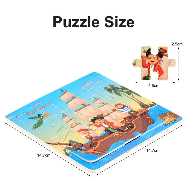 Wooden Cartoon Animal & Vehicle Jigsaw Puzzle