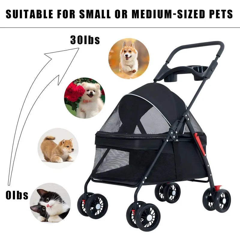 Foldable Pet Stroller for Dogs & Cats