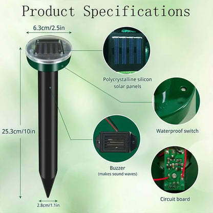 Solar-Powered Ultrasonic Mole, Mouse & Snake Deterrent Stakes