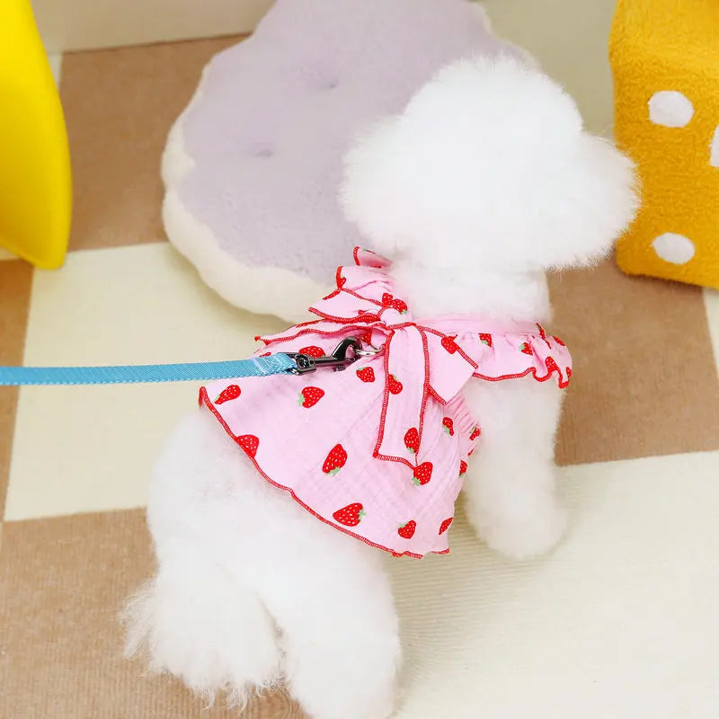 Strawberry Print Summer Dog Dress with Bow