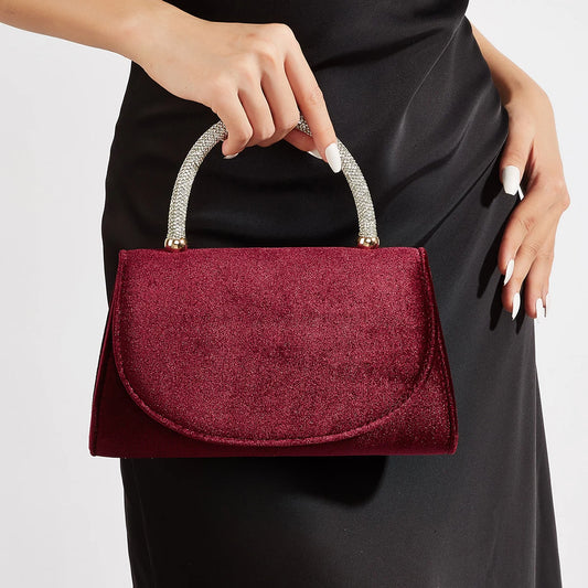 Elegant Corduroy Handbag with Crystal Handle