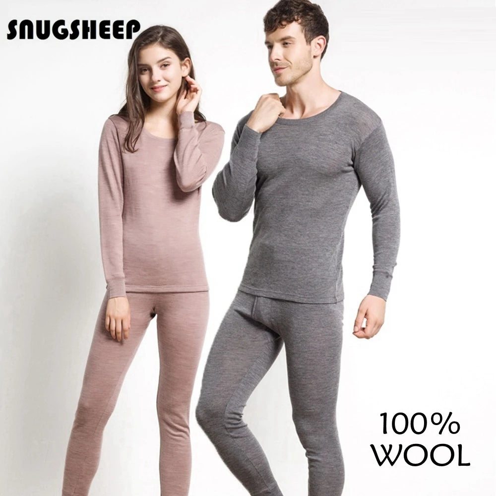100% Brushed Merino Wool Thermal Underwear Set