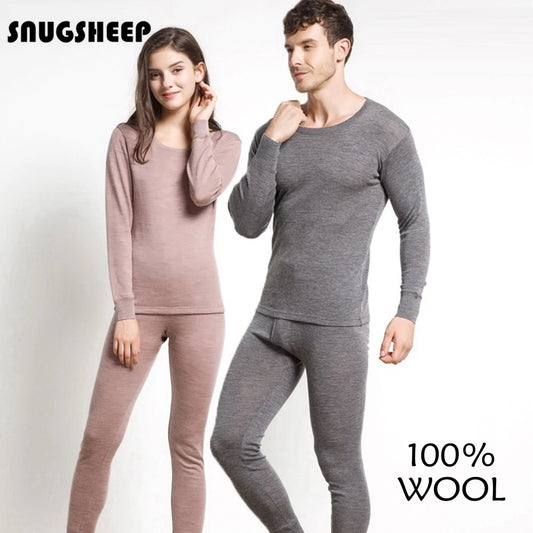 100% Brushed Merino Wool Thermal Underwear Set
