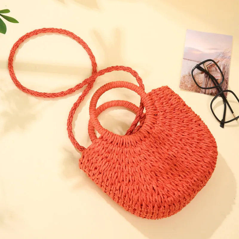 Handwoven Straw Rattan Crossbody Beach Bag