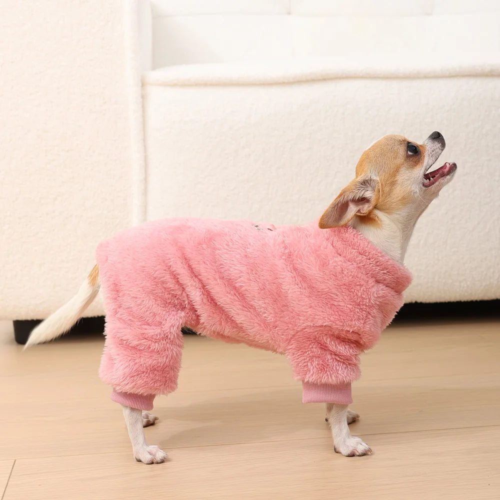 Warm Fleece Dog Jumpsuit with D-Ring