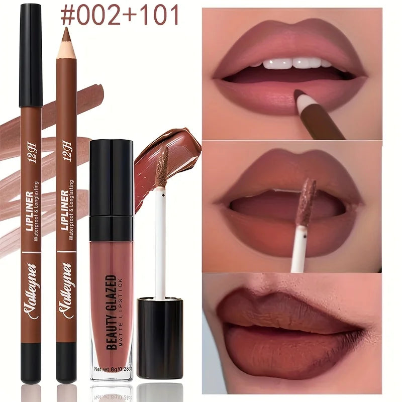 Waterproof Velvet Lip Liner Duo – Long-Lasting Matte Lip Makeup Pencil