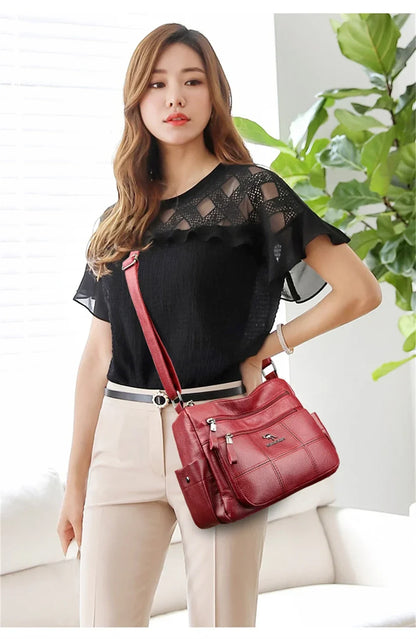 Casual Floral Embossed Leather Crossbody Shoulder Bag