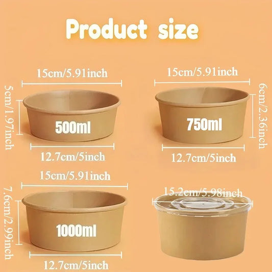 Disposable Kraft Paper Food Bowls with Lids