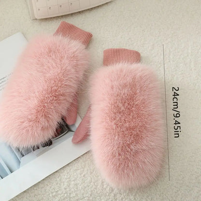 Women’s Rabbit Fur Style Winter Gloves