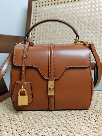 Genuine Split Leather Top Handle Satchel Bag