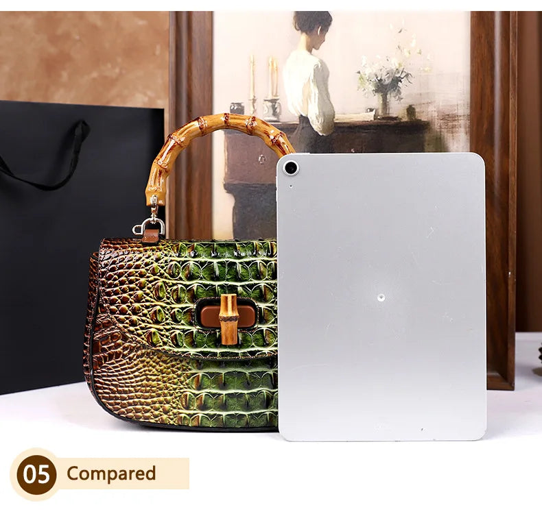Crocodile Pattern Top Handle Handbag