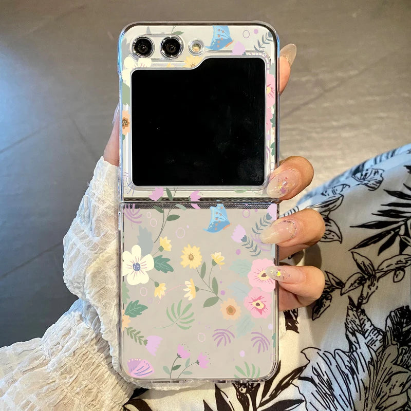 Purple Flower Phone Case For Samsung Galaxy Z Flip3 Flip4 Flip5 Flip6