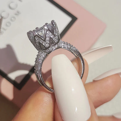 Silver-Plated Flower Cubic Zirconia Ring