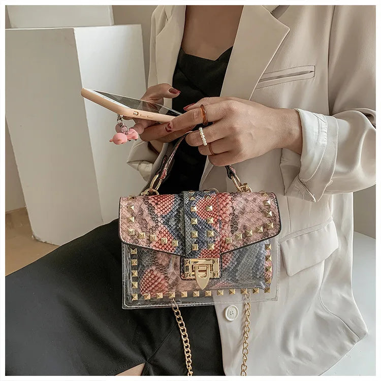 Studded Graffiti Crossbody Satchel Bag
