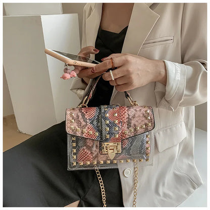 Studded Graffiti Crossbody Satchel Bag