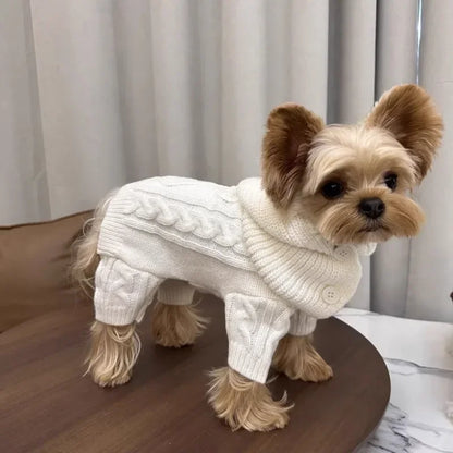 White Knit Sweater Jumpsuit for Small Dogs