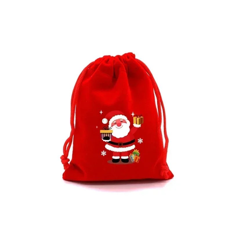 5-Piece Christmas Velvet Drawstring Gift Bags