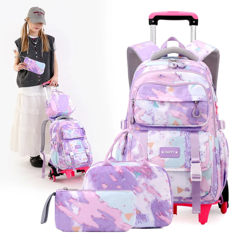 Girls Rolling School Backpack with Wheels