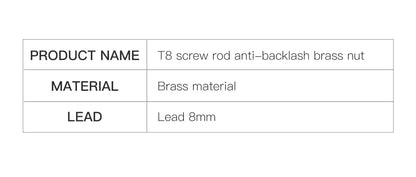T8 Anti-Backlash Brass Lead Screw Nut for 3D Printers