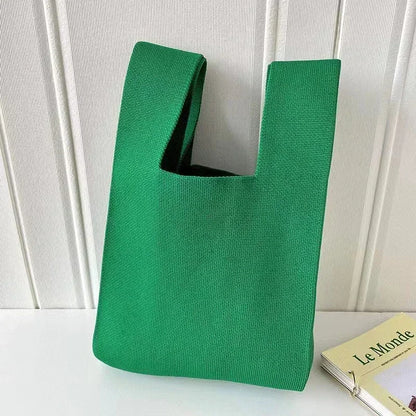Handmade Knit Mini Tote Bag – Women’s Stripe Wrist Handbag