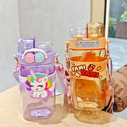 Kids Capybara Straw Water Bottle 750ml with Carry Strap