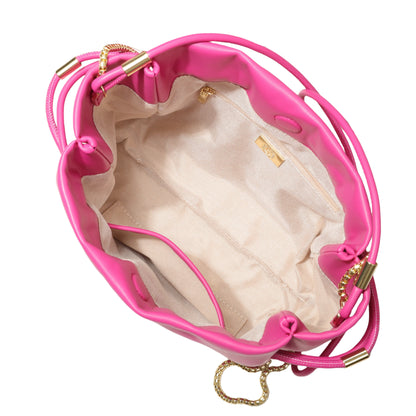 CH Drawstring Bucket Bag – PU Leather Gold Chain Handbag