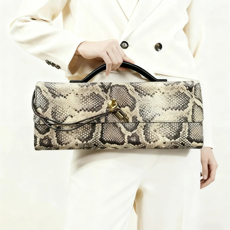 Luxury Snakeskin Top Handle Shoulder Bag