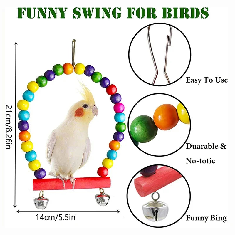 Wooden Parrot Toy Set for Bird Cages
