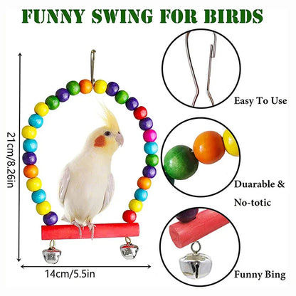 Wooden Parrot Toy Set for Bird Cages