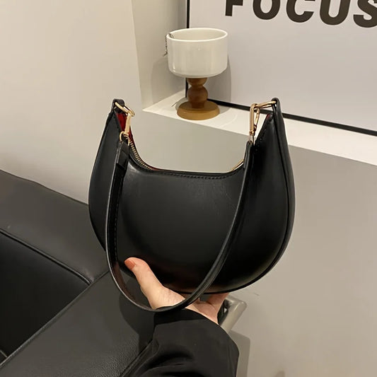 Minimalist PU Leather Crescent Shoulder Handbag